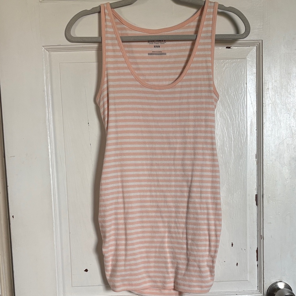 Old Navy Peach and White Striped Tank Top